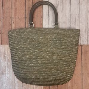 Green Wheat Straw Purse with Plastic handles